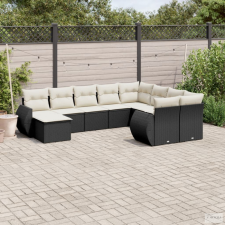 vidaXL 10 részes fekete polyrattan kerti ülőgarnitúra párnákkal kerti bútor