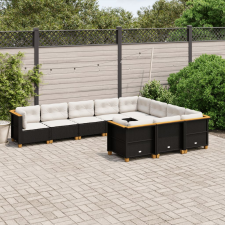 vidaXL 10 részes fekete polyrattan kerti ülőgarnitúra párnákkal kerti bútor