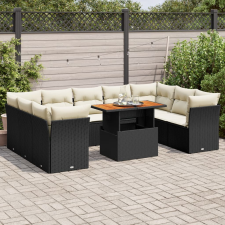 vidaXL 10 részes fekete polyrattan kerti ülőgarnitúra párnákkal kerti bútor