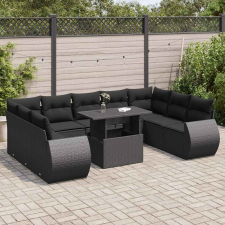 vidaXL 10 részes fekete polyrattan kerti ülőgarnitúra párnákkal kerti bútor
