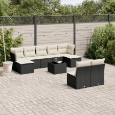 vidaXL 10 részes fekete polyrattan kerti ülőgarnitúra párnákkal kerti bútor
