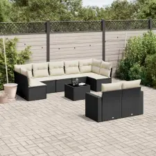 vidaXL 10 részes fekete polyrattan kerti ülőgarnitúra párnákkal kerti bútor