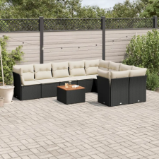 vidaXL 10 részes fekete polyrattan kerti ülőgarnitúra párnákkal kerti bútor