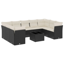 vidaXL 10 részes fekete polyrattan kerti ülőgarnitúra párnákkal (3218136) kerti bútor