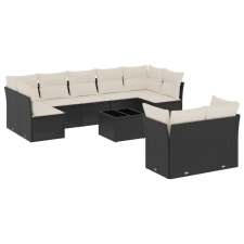 vidaXL 10 részes fekete polyrattan kerti ülőgarnitúra párnákkal (3218156) kerti bútor