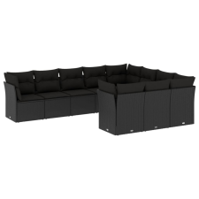 vidaXL 10 részes fekete polyrattan kerti ülőgarnitúra párnákkal (3218215) kerti bútor