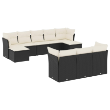 vidaXL 10 részes fekete polyrattan kerti ülőgarnitúra párnákkal (3218326) kerti bútor