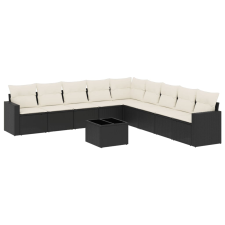 vidaXL 10 részes fekete polyrattan kerti ülőgarnitúra párnákkal (3219086) kerti bútor