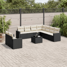 vidaXL 10 részes fekete polyrattan kerti ülőgarnitúra párnákkal (3219146) kerti bútor