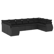 vidaXL 10 részes fekete polyrattan kerti ülőgarnitúra párnákkal (3221864) kerti bútor