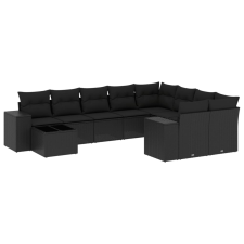 vidaXL 10 részes fekete polyrattan kerti ülőgarnitúra párnákkal (3223054) kerti bútor