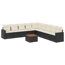 vidaXL 10 részes fekete polyrattan kerti ülőgarnitúra párnákkal (3224166) kerti bútor