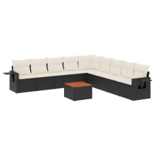 vidaXL 10 részes fekete polyrattan kerti ülőgarnitúra párnákkal (3224607) kerti bútor