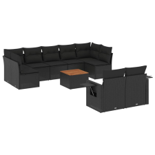 vidaXL 10 részes fekete polyrattan kerti ülőgarnitúra párnákkal (3224711) kerti bútor