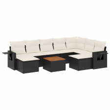 vidaXL 10 részes fekete polyrattan kerti ülőgarnitúra párnákkal (3224845) kerti bútor