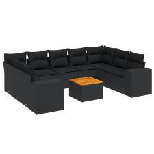 vidaXL 10 részes fekete polyrattan kerti ülőgarnitúra párnákkal (3225586) kerti bútor