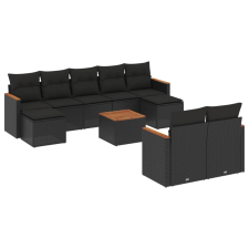 vidaXL 10 részes fekete polyrattan kerti ülőgarnitúra párnákkal (3226405) kerti bútor