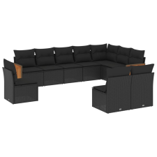 vidaXL 10 részes fekete polyrattan kerti ülőgarnitúra párnákkal (3227749) kerti bútor