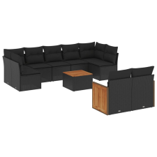 vidaXL 10 részes fekete polyrattan kerti ülőgarnitúra párnákkal (3227973) kerti bútor