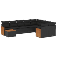 vidaXL 10 részes fekete polyrattan kerti ülőgarnitúra párnákkal (3227994) kerti bútor