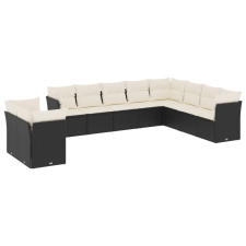 vidaXL 10 részes fekete polyrattan kerti ülőgarnitúra párnákkal (3249695) kerti bútor
