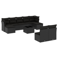 vidaXL 10 részes fekete polyrattan kerti ülőgarnitúra párnákkal (3250114) kerti bútor