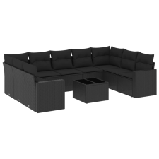 vidaXL 10 részes fekete polyrattan kerti ülőgarnitúra párnákkal (3251742) kerti bútor