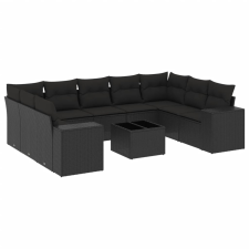 vidaXL 10 részes fekete polyrattan kerti ülőgarnitúra párnákkal (3255342) kerti bútor
