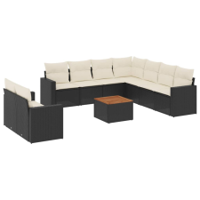 vidaXL 10 részes fekete polyrattan kerti ülőgarnitúra párnákkal (3256518) kerti bútor