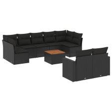 vidaXL 10 részes fekete polyrattan kerti ülőgarnitúra párnákkal (3256601) kerti bútor