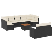 vidaXL 10 részes fekete polyrattan kerti ülőgarnitúra párnákkal (3256602) kerti bútor