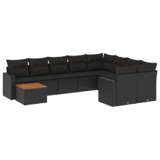 vidaXL 10 részes fekete polyrattan kerti ülőgarnitúra párnákkal (3256615) kerti bútor