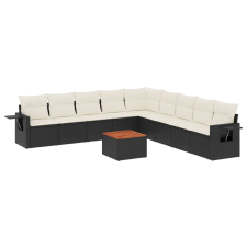 vidaXL 10 részes fekete polyrattan kerti ülőgarnitúra párnákkal (3256938) kerti bútor