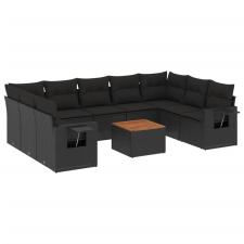 vidaXL 10 részes fekete polyrattan kerti ülőgarnitúra párnákkal (3257035) kerti bútor
