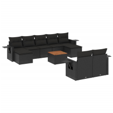 vidaXL 10 részes fekete polyrattan kerti ülőgarnitúra párnákkal (3257105) kerti bútor