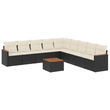 vidaXL 10 részes fekete polyrattan kerti ülőgarnitúra párnákkal (3258465) kerti bútor