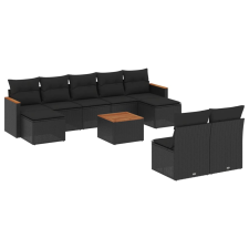 vidaXL 10 részes fekete polyrattan kerti ülőgarnitúra párnákkal (3258779) kerti bútor
