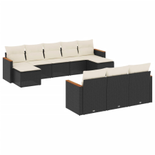vidaXL 10 részes fekete polyrattan kerti ülőgarnitúra párnákkal (3258815) kerti bútor