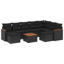 vidaXL 10 részes fekete polyrattan kerti ülőgarnitúra párnákkal (3258947) kerti bútor