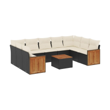 vidaXL 10 részes fekete polyrattan kerti ülőgarnitúra párnákkal (3260362) kerti bútor