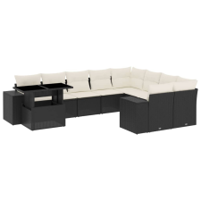 vidaXL 10 részes fekete polyrattan kerti ülőgarnitúra párnákkal (3269396) kerti bútor