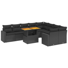 vidaXL 10 részes fekete polyrattan kerti ülőgarnitúra párnákkal (3271468) kerti bútor