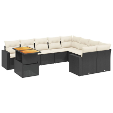 vidaXL 10 részes fekete polyrattan kerti ülőgarnitúra párnákkal (3271476) kerti bútor