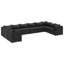 vidaXL 10 részes fekete polyrattan kerti ülőgarnitúra párnákkal (3308283) kerti bútor