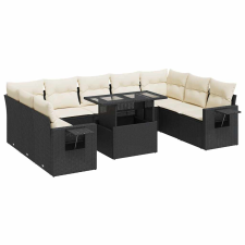 vidaXL 10 részes fekete polyrattan kerti ülőgarnitúra párnákkal (3326537) kerti bútor