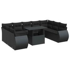 vidaXL 10 részes fekete polyrattan kerti ülőgarnitúra párnákkal (3326696) kerti bútor