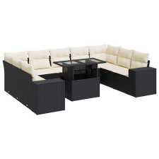 vidaXL 10 részes fekete polyrattan kerti ülőgarnitúra párnákkal (3326857) kerti bútor