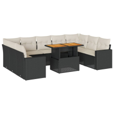 vidaXL 10 részes fekete polyrattan kerti ülőgarnitúra párnákkal (3327080) kerti bútor
