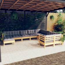 vidaXL 10 részes fenyőfa kerti ülőgarnitúra szürke párnákkal kerti bútor