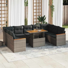 vidaXL 10 részes szürke polyrattan akácfa kerti ülőgarnitúra párnákkal kerti bútor